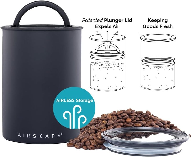 Airscape Stainless Steel Coffee Canister | Food Storage Container | Patented Airtight Container Lid | Push Out Excess Food Storage Air and Preserve Food Freshness (Medium, Matte Black) - Image 4