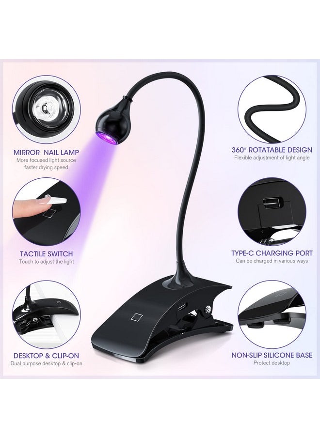mlogiroa Uv Lamp For Gel Nails Gooseneck Uv Light For Nails Touch Uv Lamp For Nails Rechargeable & Typec Uv Nail Lamp With Black Clamp Gel X Nail Lamp And Flash Cure Light For Nails Mini Uv Light  - Image 5