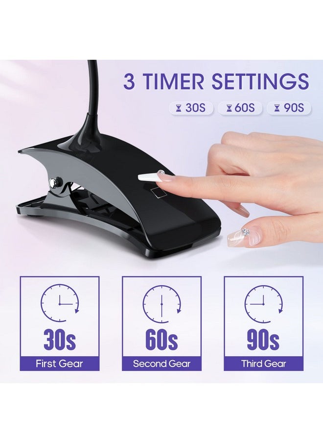 mlogiroa Uv Lamp For Gel Nails Gooseneck Uv Light For Nails Touch Uv Lamp For Nails Rechargeable & Typec Uv Nail Lamp With Black Clamp Gel X Nail Lamp And Flash Cure Light For Nails Mini Uv Light  - Image 2