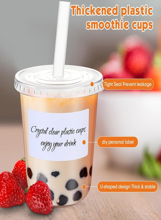 Ziliny 50 Sets Crystal Clear Plastic Cups with Lids, Straws and Stickers, Disposable Iced Coffee Cups Thickened PET for Iced Coffee, Bubble BobaTea, Smoothie, Cold Drinks, Juice, Shops (12 oz) - Image 5