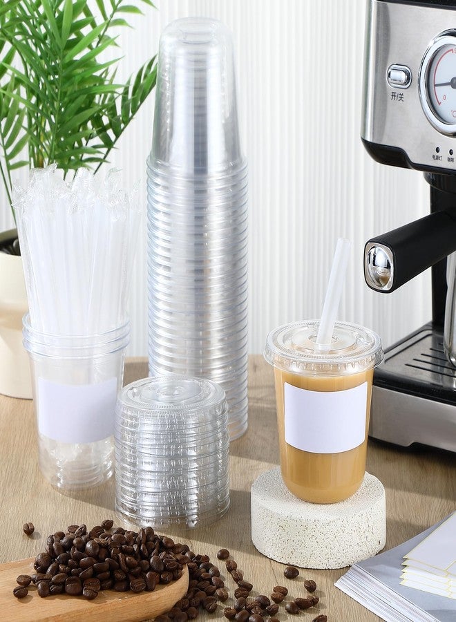 Ziliny 50 Sets Crystal Clear Plastic Cups with Lids, Straws and Stickers, Disposable Iced Coffee Cups Thickened PET for Iced Coffee, Bubble BobaTea, Smoothie, Cold Drinks, Juice, Shops (12 oz) - Image 2