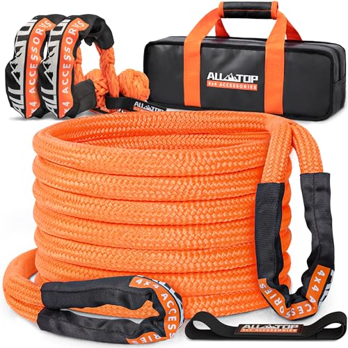 ALL-TOP Kinetic Recovery Rope Kit w/ 2 Soft Shackles, 48000Lbs, 1in x 30ft, Heavy Duty 30+% Elasticity, 16000Lbs Work Load Limit - Image 1