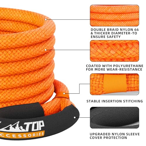 ALL-TOP Kinetic Recovery Rope Kit w/ 2 Soft Shackles, 48000Lbs, 1in x 30ft, Heavy Duty 30+% Elasticity, 16000Lbs Work Load Limit - Image 2