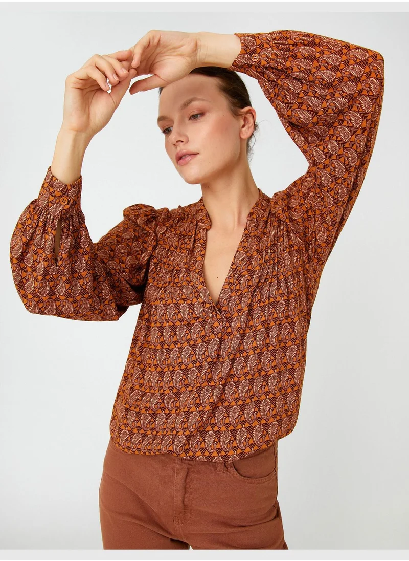 كوتون Mandarin Neck Shoulder Detail Blouse