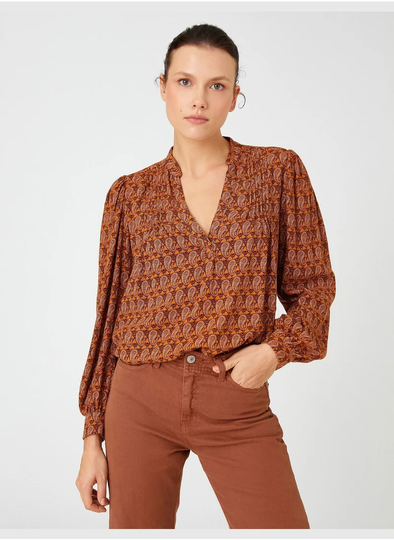 KOTON Mandarin Neck Shoulder Detail Blouse