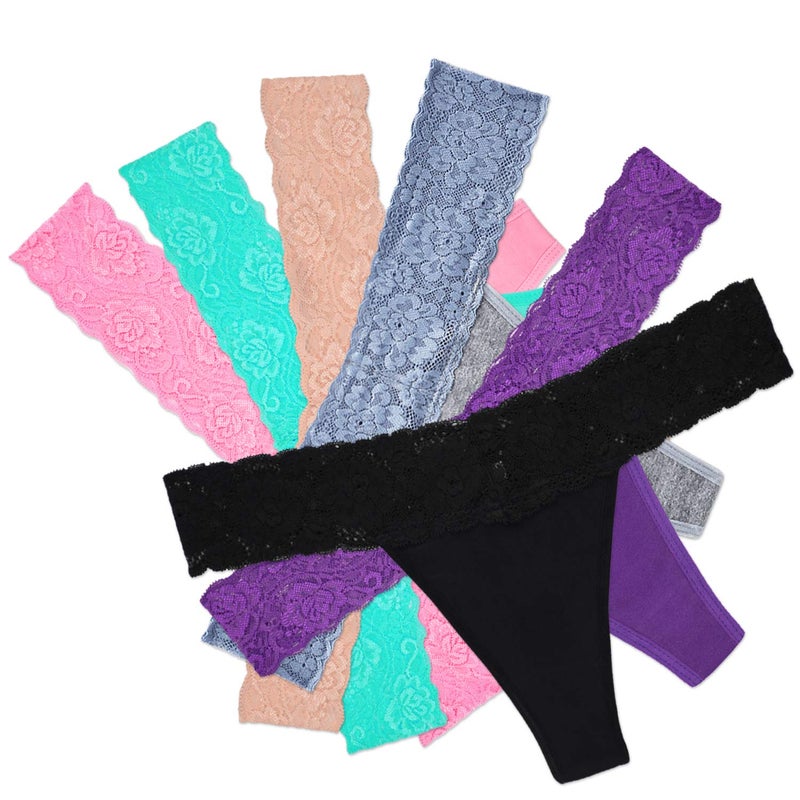 Sunm Boutique Pack of 6 Lace Thongs for Women Thong Underwear Women Women's Thin Lace Panties T Back Low Waist Thongs for Women (Multi, Medium) - Image 2