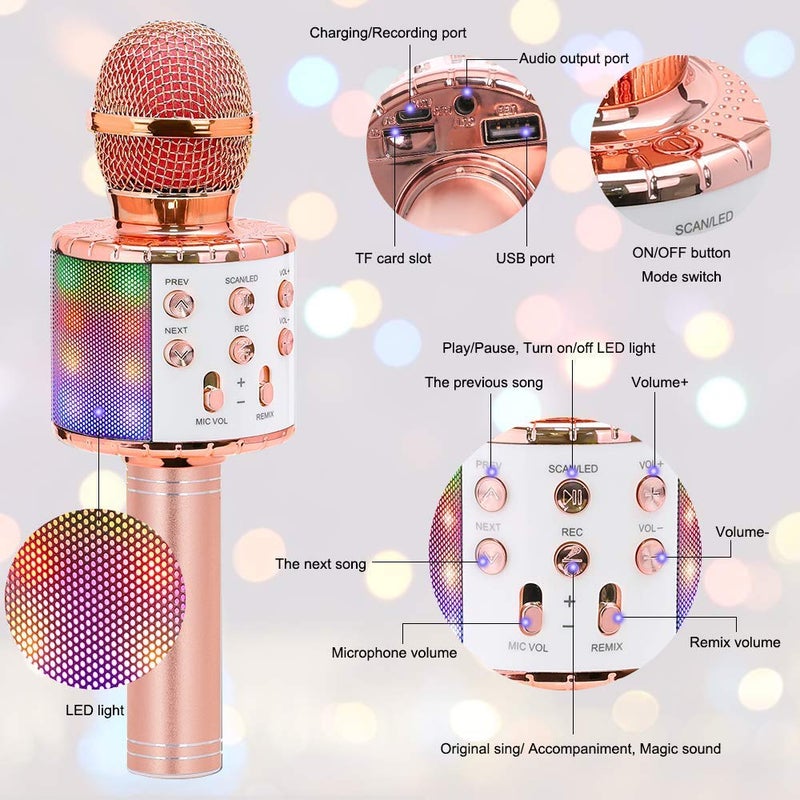 Madon Wireless Karaoke Microphone Bluetooth Handheld Speaker Home Party Player Christmas Birthday Gift For Kids Yellow - Image 2