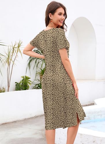 VOBCTY Women's Casual Short Sleeve Tshirt Dress Summer Side Split Loose V Neck Dresses(65B,Large) - Image 4