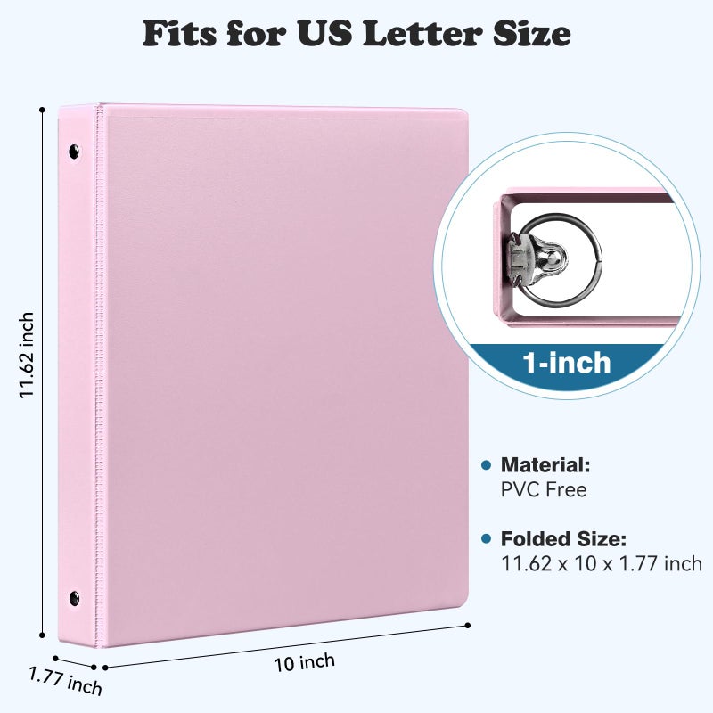 XRUNMIX 1-inch 2-inch 3-Ring Binder with Pockets, Basic Binders 1''2'' Color Binders, Holds Letter Size 8.5'' x 11'',200/450 Sheet Capacity, Bundle 6 Pack for Back to School (1'' Pink - 6 Packs) - Image 2