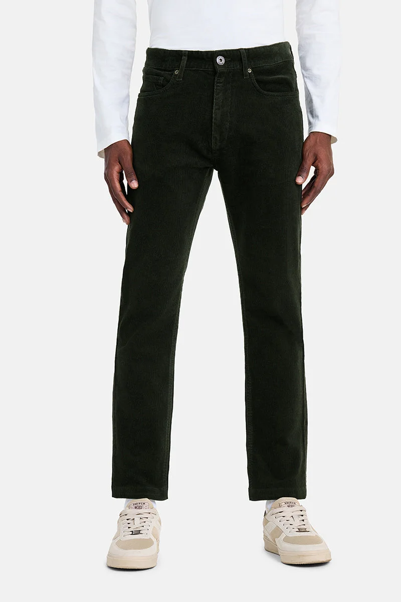 SNITCH Olive Olive Textured Regular Fit Casual Chinos for Men | Best Price UAE