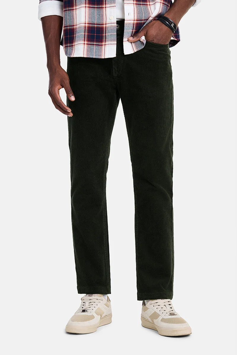 Olive Textured Regular Fit Casual Chinos