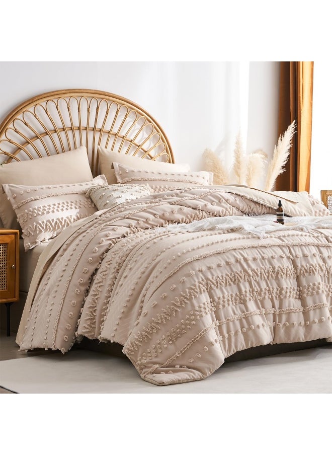Generic sponwilar 7 Pieces King Size Comforter Set, Khaki Tufted Boho Shabby Chic Bed in a Bag Comforter Set and Sheet Set, Soft Microfiber Lightweight Bedding Set for All Season (Khaki, King)  - Image 2