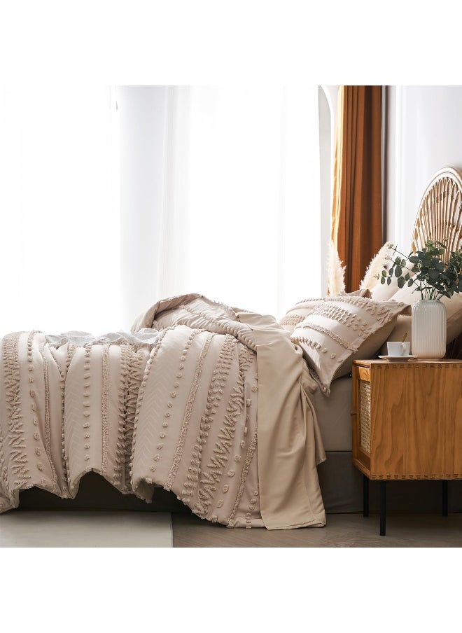 Generic sponwilar 7 Pieces King Size Comforter Set, Khaki Tufted Boho Shabby Chic Bed in a Bag Comforter Set and Sheet Set, Soft Microfiber Lightweight Bedding Set for All Season (Khaki, King)  - Image 4