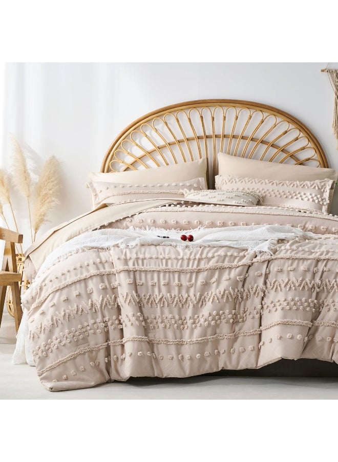 Generic sponwilar 7 Pieces King Size Comforter Set, Khaki Tufted Boho Shabby Chic Bed in a Bag Comforter Set and Sheet Set, Soft Microfiber Lightweight Bedding Set for All Season (Khaki, King)  - Image 1