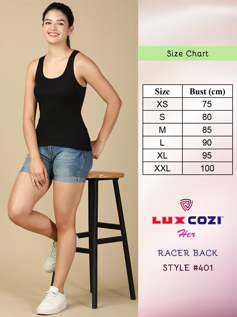 Lux Cozi Women's Pure Cotton Racerback Tank Top_COZIHER_401_Racerback_BLK_WH_100_2PC - Image 2