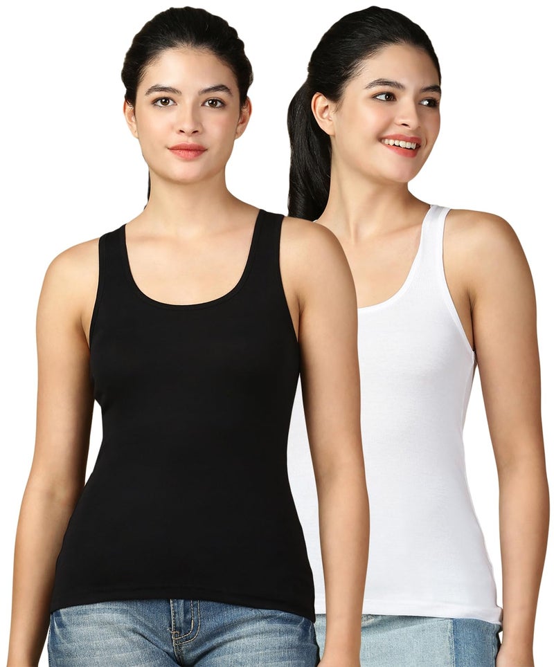 Lux Cozi Women's Pure Cotton Racerback Tank Top_COZIHER_401_Racerback_BLK_WH_100_2PC - Image 1