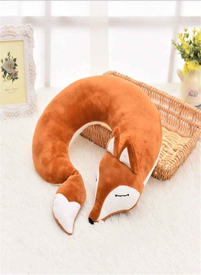jidachuang Travel Pillows Planes Fox Animal U-Shaped Neck Pillow Plush Fur Warm Cartoon Comfortable Luggage Pillow for Airplanes Car Train (A-Brown) - Image 2