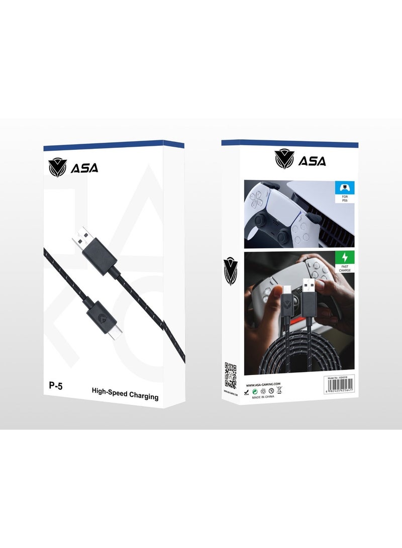 ASA USB Type-C to USB-A Charging & Data Cable for PS5 Console and Controllers – Fast Charging, Durable Braided Cord, High-Speed Sync, Black - Image 3