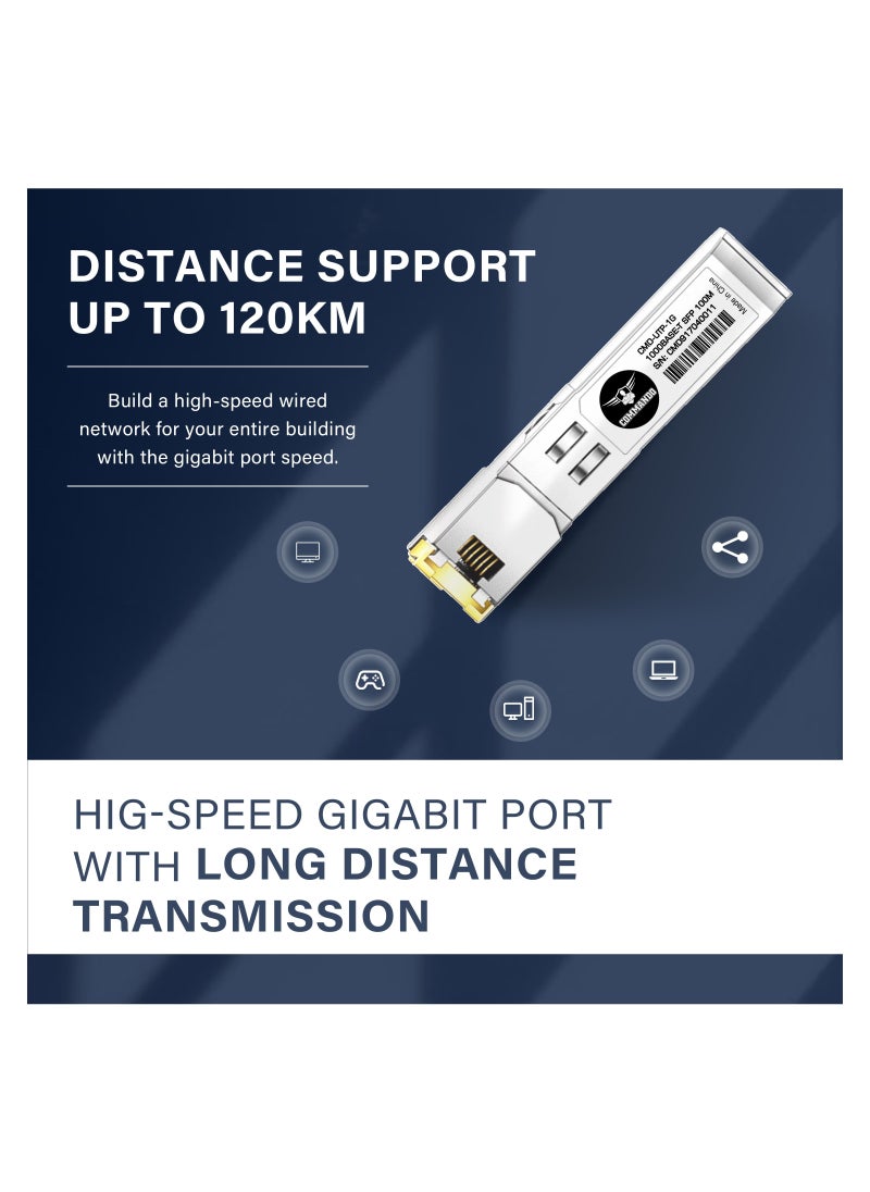 COMMANDO - 1G RJ-45 100m Multi-vendor Compatible UTP Transceiver Module - 1000BASE-T SFP, Copper - Hot Swappable, Plug and Play - Cisco GLC-T, Huawei, Ubiquiti, D-Link, TP-Link, MikroTik - SFP-UTP-1G - Image 1