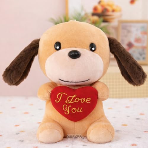 Storio I Love You Valentine Plush Dog | Cute Soft Cuddly Stuffed Animal with Red Heart | Valentine Gift, Birthday Gift Special | Romantic Plush Toy 7 Inches - Image 1