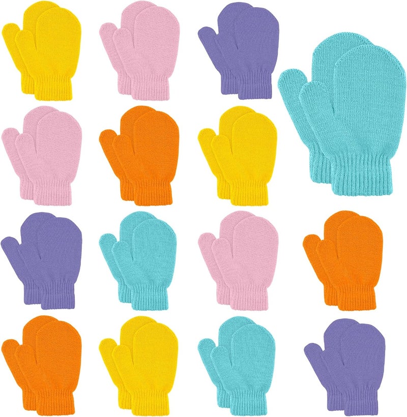 MENOLY 15 Pairs Kids Toddlers Magic Stretch Mittens Solid Color Winter Warm Kids Knit Gloves for Boys and Girls - Image 1