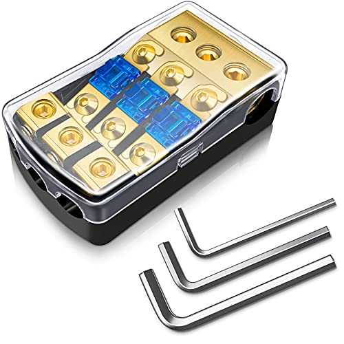 BULVACK 3 Way Mini ANL Fuse Holder, Copper 0/2/4 Gauge to 4/6/8 Gauge 60 Amp Fuse Distribution Block for Car Truck Boat Audio Stereo Amplifier - Image 1