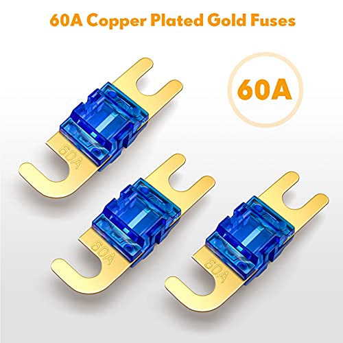 BULVACK 3 Way Mini ANL Fuse Holder, Copper 0/2/4 Gauge to 4/6/8 Gauge 60 Amp Fuse Distribution Block for Car Truck Boat Audio Stereo Amplifier - Image 4