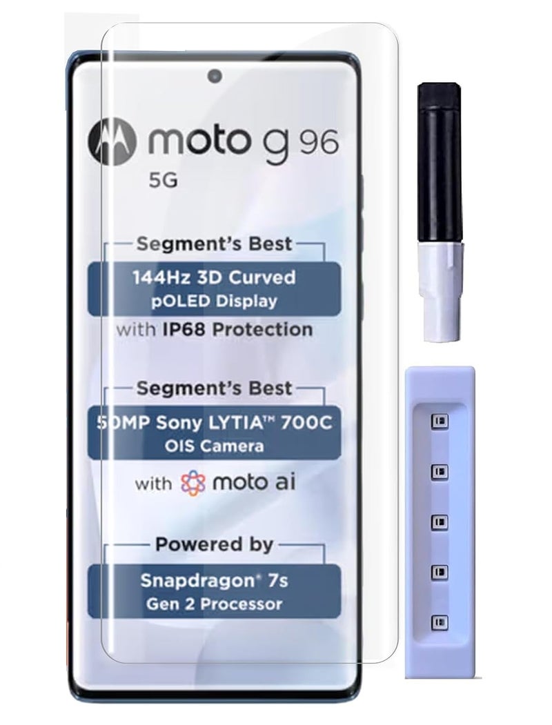 RODMED Adavnced Glue UV Curved Tempered Glass for Moto G96 5G | With HD clearity full curved edge protection and Installation Kit - Image 1