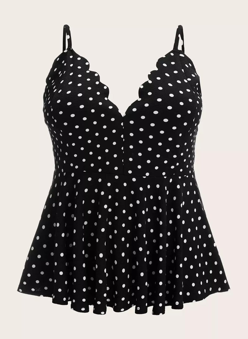 Plus Scallop Trim Polka Dot Peplum Cami Top  - Image 1