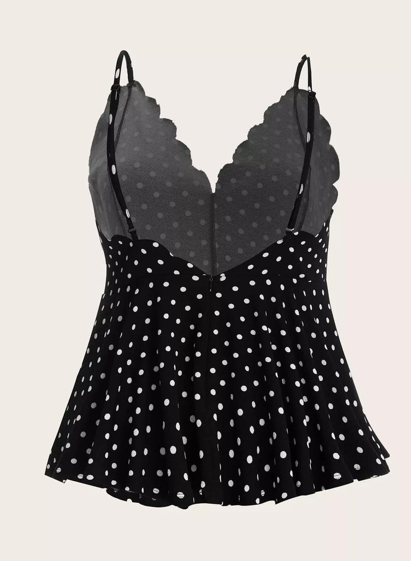 Plus Scallop Trim Polka Dot Peplum Cami Top  - Image 2