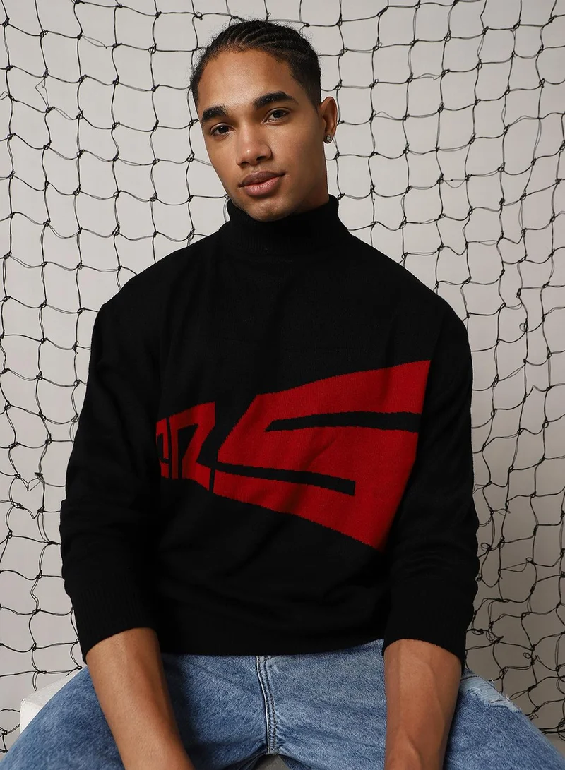 هوبرهولمي Men's Multicoloured 100% Acrylic Solid Oversized Sweater