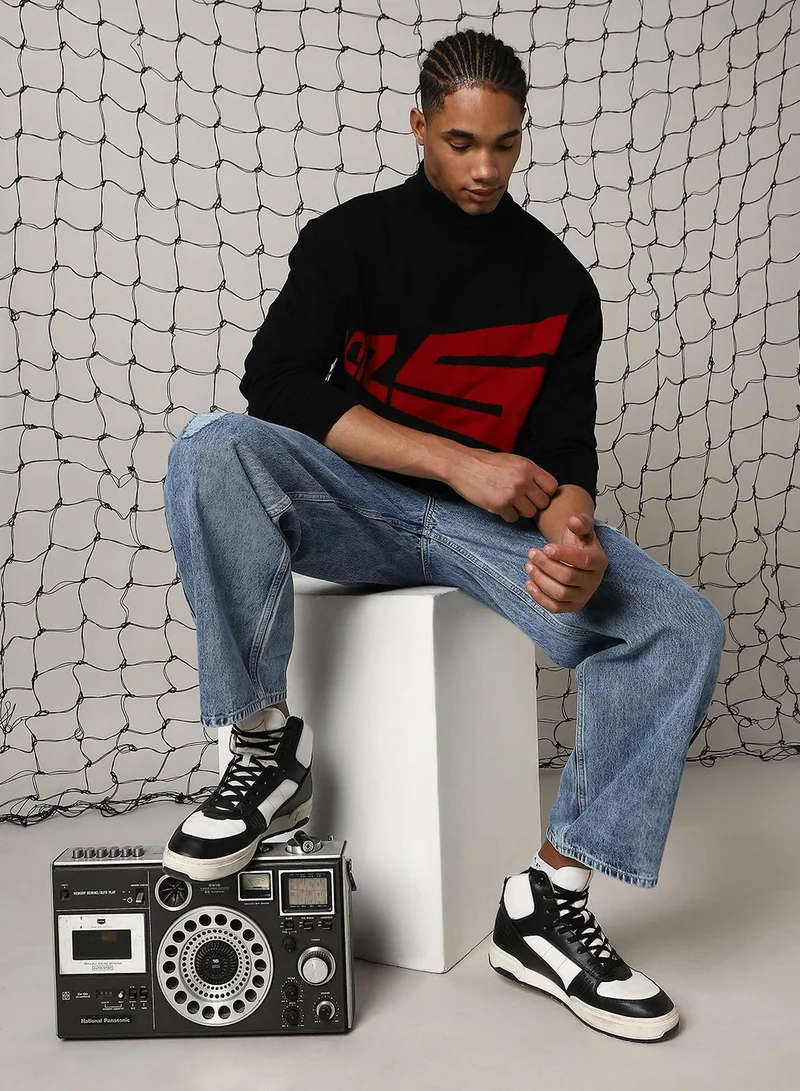 هوبرهولمي Men's Multicoloured 100% Acrylic Solid Oversized Sweater