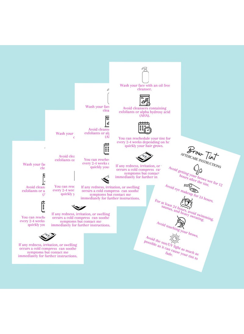 Boutique Marketing LLC Brow Tint Aftercare Instruction Cards | 50 Pack | Physical Printed 2 x 3.5” inches Business Card Size |At Home DIY Brow Tint Henna |Snatched Brows Holographic Look Design (White & Pink)  - Image 5