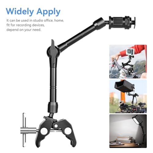 UTEBIT Friction Arm Upgrated with 15mm Rod Clamp 11" Articulating Magic Arm Clamp with Hot Shoe Mount and 1/4" Thred for DSLR Camera Rig,Monitor,LED Lights,Flash light - Image 5