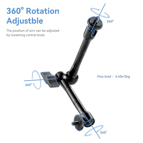 UTEBIT Friction Arm Upgrated with 15mm Rod Clamp 11" Articulating Magic Arm Clamp with Hot Shoe Mount and 1/4" Thred for DSLR Camera Rig,Monitor,LED Lights,Flash light - Image 3