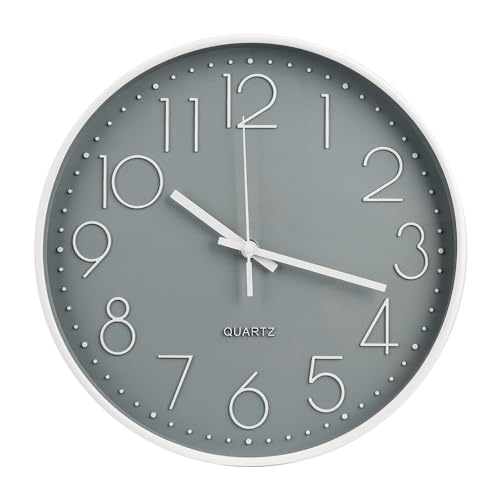 bakbrand Wall Clock 10 Inch Non-Ticking Silent Modern Simple Style Round Decor Clock Gray Stereoscopic Dial Quartz Wall Clocks for Home/Office/School/Living Room/Bedroom/Kitchen - Image 1