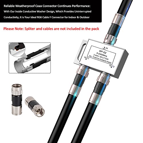 RELIAGINT 20 Pack Coaxial Cable Connector, 75 Ohm F-Type Waterproof Brass Compression Connectors for RG6 Dual/Tri/Quad Shield Cables, for HD TV, Satellite & Antennas - Image 3