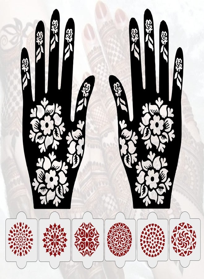 Ivana's Pack of 8 Pcs (2 Pcs Heena Stencil Tatto + 6 Pcs Laser Cut PVC Reusable Heena Stencils), Heena Mehandi Sticker, Mehandi Stickers for Full Hand for Women, Girls and Kids, Easy to Apply, NIV-025 - Image 1