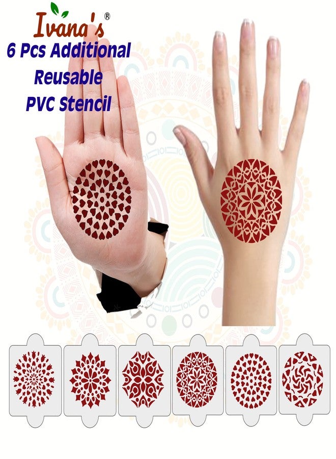 Ivana's Pack of 8 Pcs (2 Pcs Heena Stencil Tatto + 6 Pcs Laser Cut PVC Reusable Heena Stencils), Heena Mehandi Sticker, Mehandi Stickers for Full Hand for Women, Girls and Kids, Easy to Apply, NIV-025 - Image 2