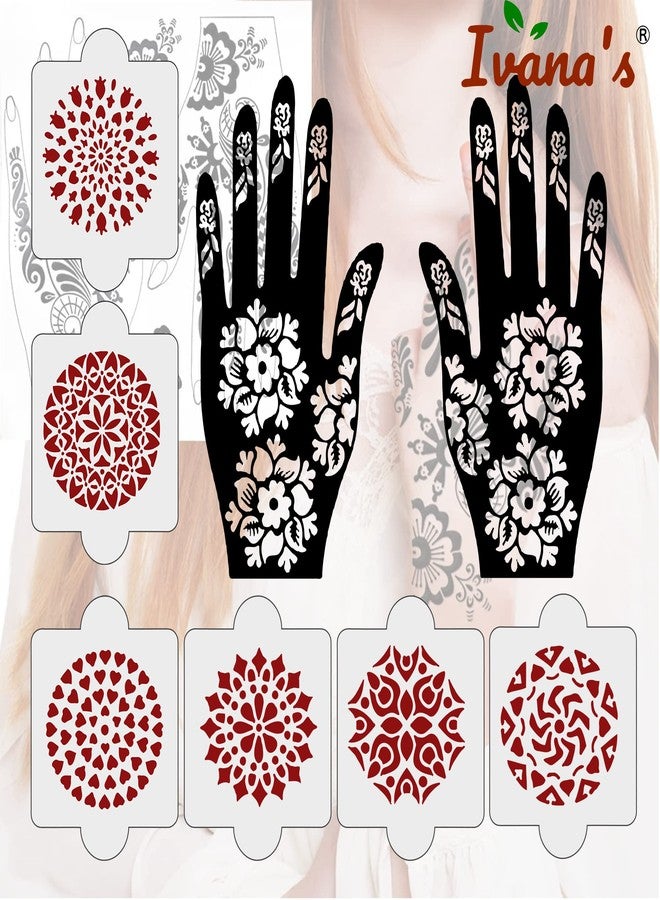 Ivana's Pack of 8 Pcs (2 Pcs Heena Stencil Tatto + 6 Pcs Laser Cut PVC Reusable Heena Stencils), Heena Mehandi Sticker, Mehandi Stickers for Full Hand for Women, Girls and Kids, Easy to Apply, NIV-025 - Image 5