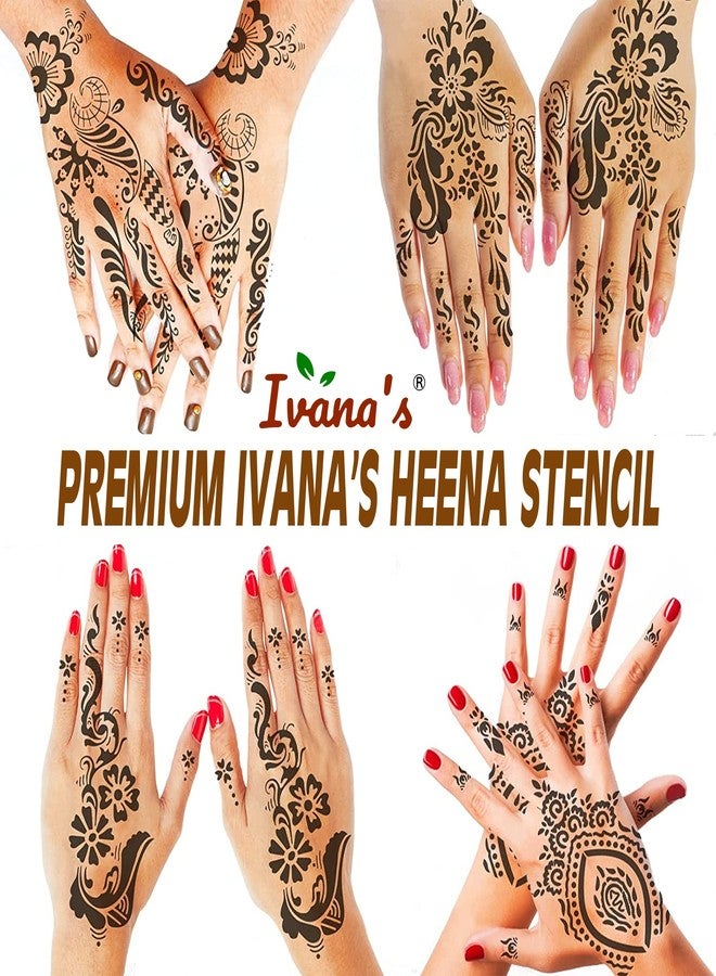 Ivana's Pack of 8 Pcs (2 Pcs Heena Stencil Tatto + 6 Pcs Laser Cut PVC Reusable Heena Stencils), Heena Mehandi Sticker, Mehandi Stickers for Full Hand for Women, Girls and Kids, Easy to Apply, NIV-025 - Image 3