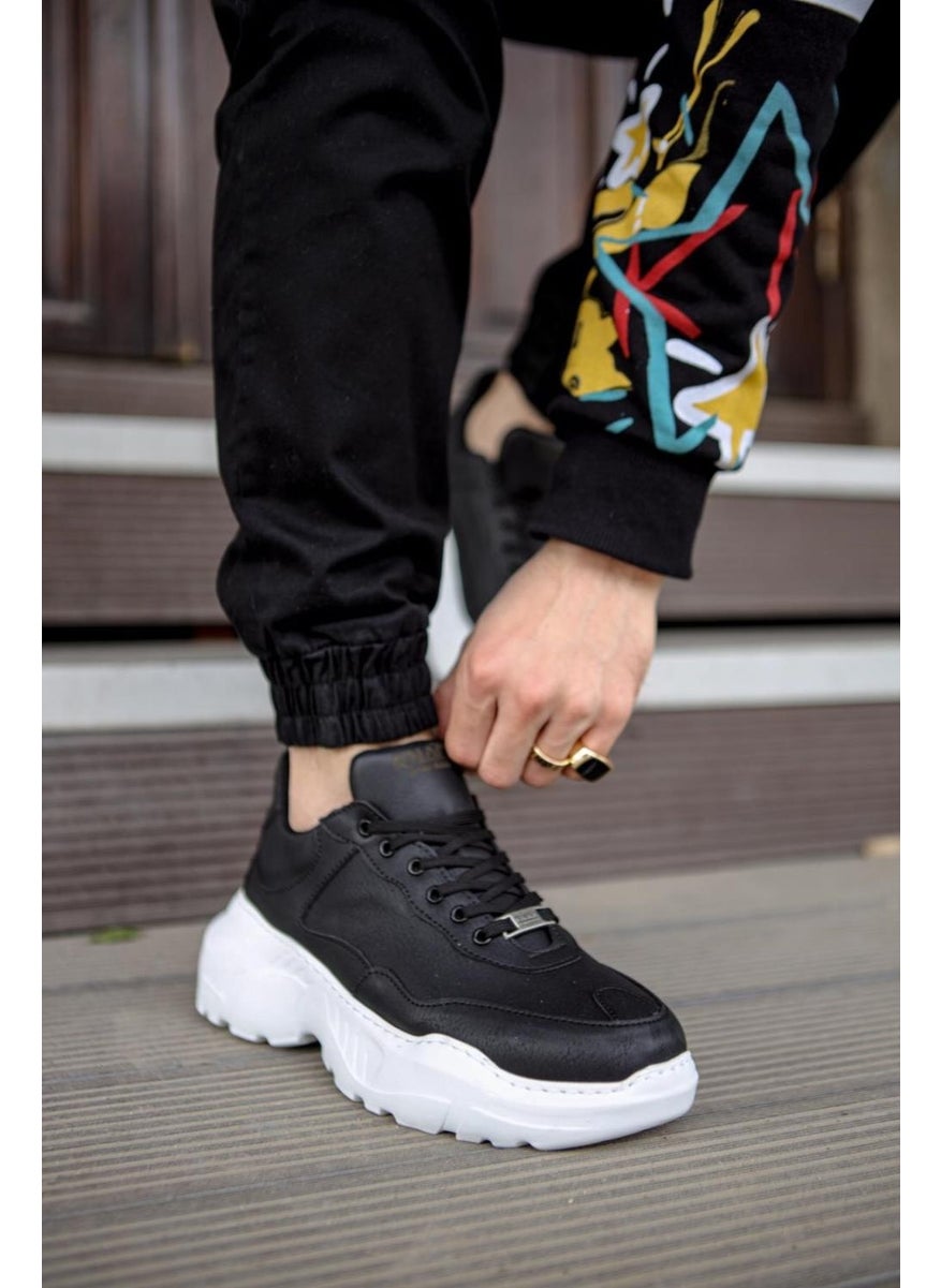 KnACK - High Sole Casual Shoe N75 Black (White Sole) - Image 1