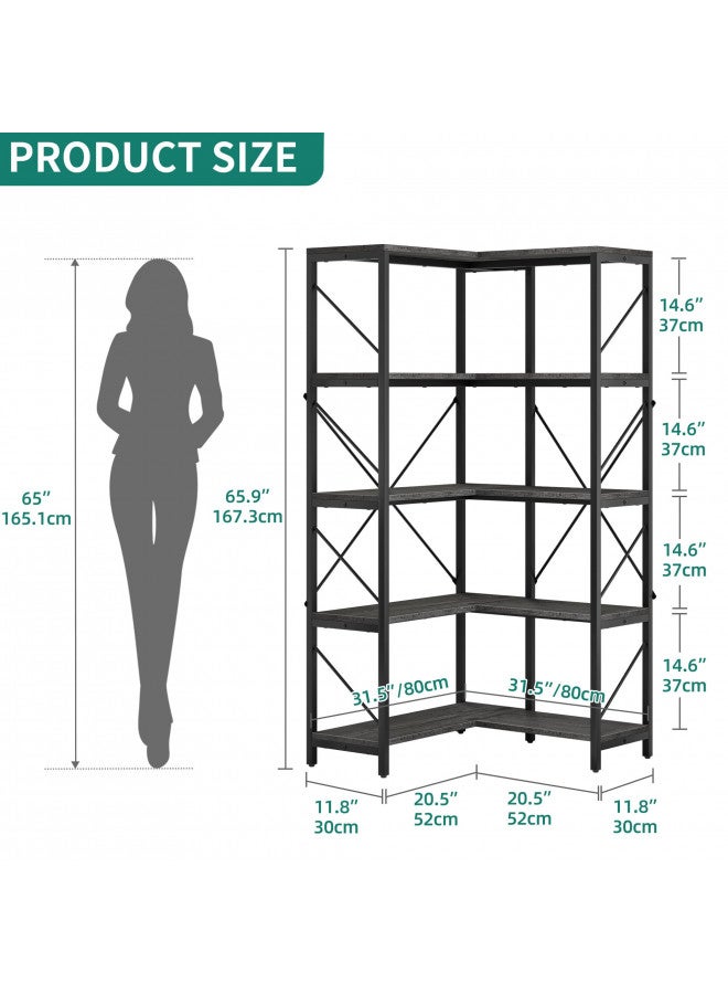 YITAHOME Corner Bookshelf, Industrial Corner Shelf 5 Tier Bookcase, Large Display Rack Storage for Bedroom, Living Room, Home Office,Charcoal Gray + Black - Image 5