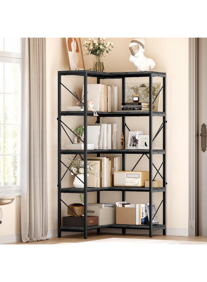 YITAHOME Corner Bookshelf, Industrial Corner Shelf 5 Tier Bookcase, Large Display Rack Storage for Bedroom, Living Room, Home Office,Charcoal Gray + Black - Image 3