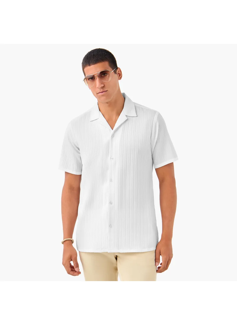 FAV Regular Fit Dobby Textured Shirt with Camp Collar and Short Sleeves