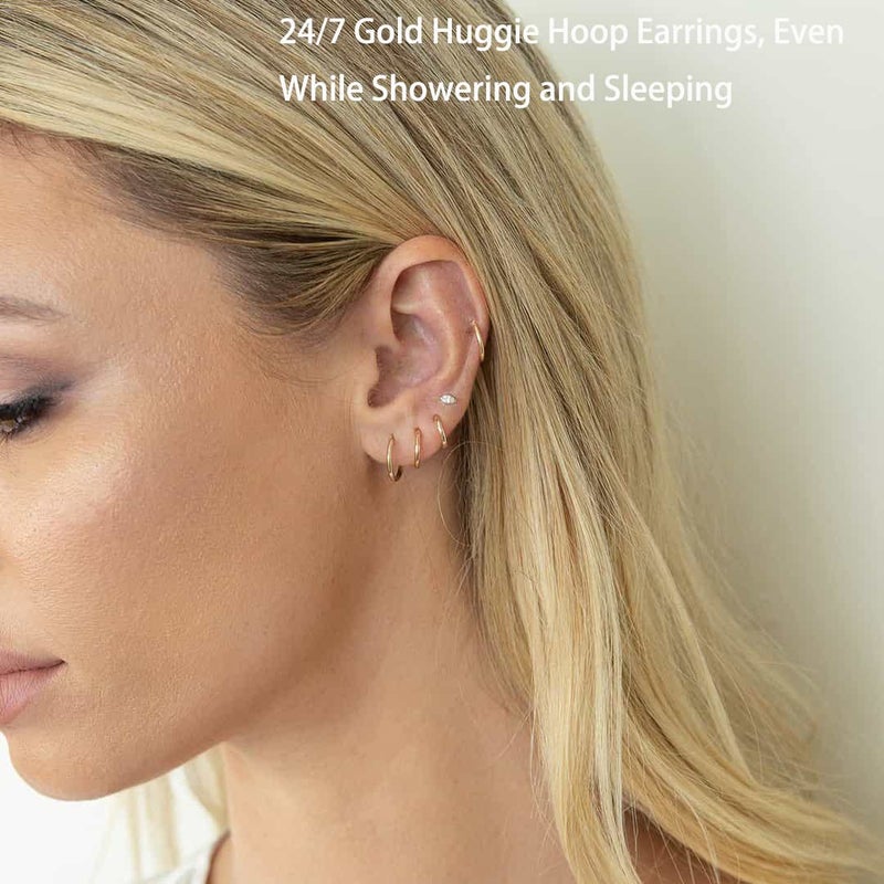 Sweetkiki Small Gold Hoop Earrings Lightweight: Hinged Huggie Hoop Earrings for Lobe Cartilage Helix Tiny Hoops Earrings in Gold Plated Silver Black for Women Men (Set of 1 - 5 Pairs) (14K Gold - 6mm/7mm/8mm/9mm/10mm) - Image 2