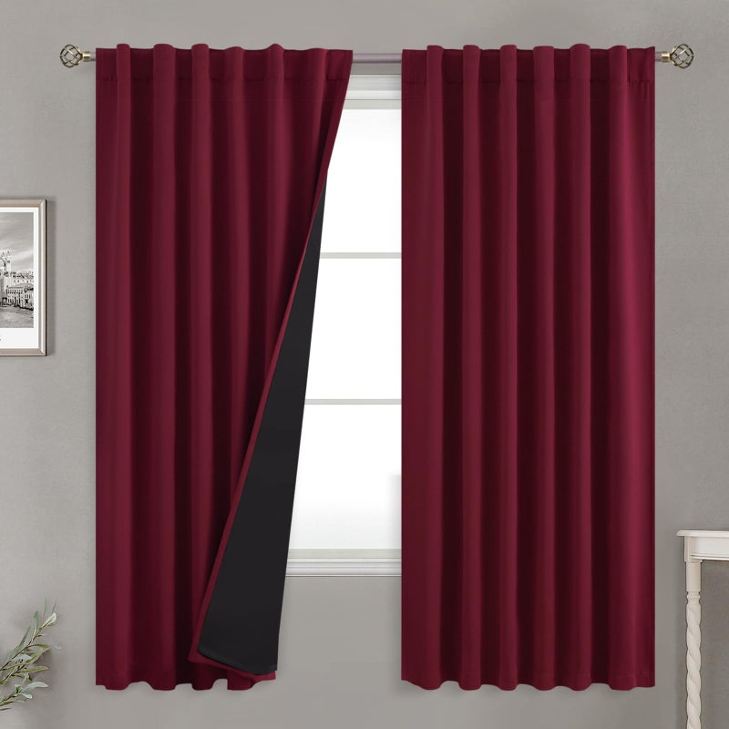 BGment بئسة الستائر الكاملة تعتيم مع ستائر بطانة العزل الحرارية 72 بوصة قضيب طويل الجيب وعلامة التبويب الظهر طبقة مزدوجة ستارة نافذة غلق لغرفة النوم (52 × 72 بوصة 2 لوحات بورجوندي) - Image 1