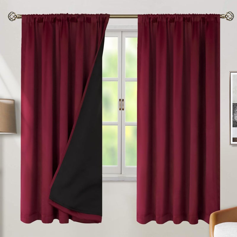BGment بئسة الستائر الكاملة تعتيم مع ستائر بطانة العزل الحرارية 72 بوصة قضيب طويل الجيب وعلامة التبويب الظهر طبقة مزدوجة ستارة نافذة غلق لغرفة النوم (52 × 72 بوصة 2 لوحات بورجوندي) - Image 2