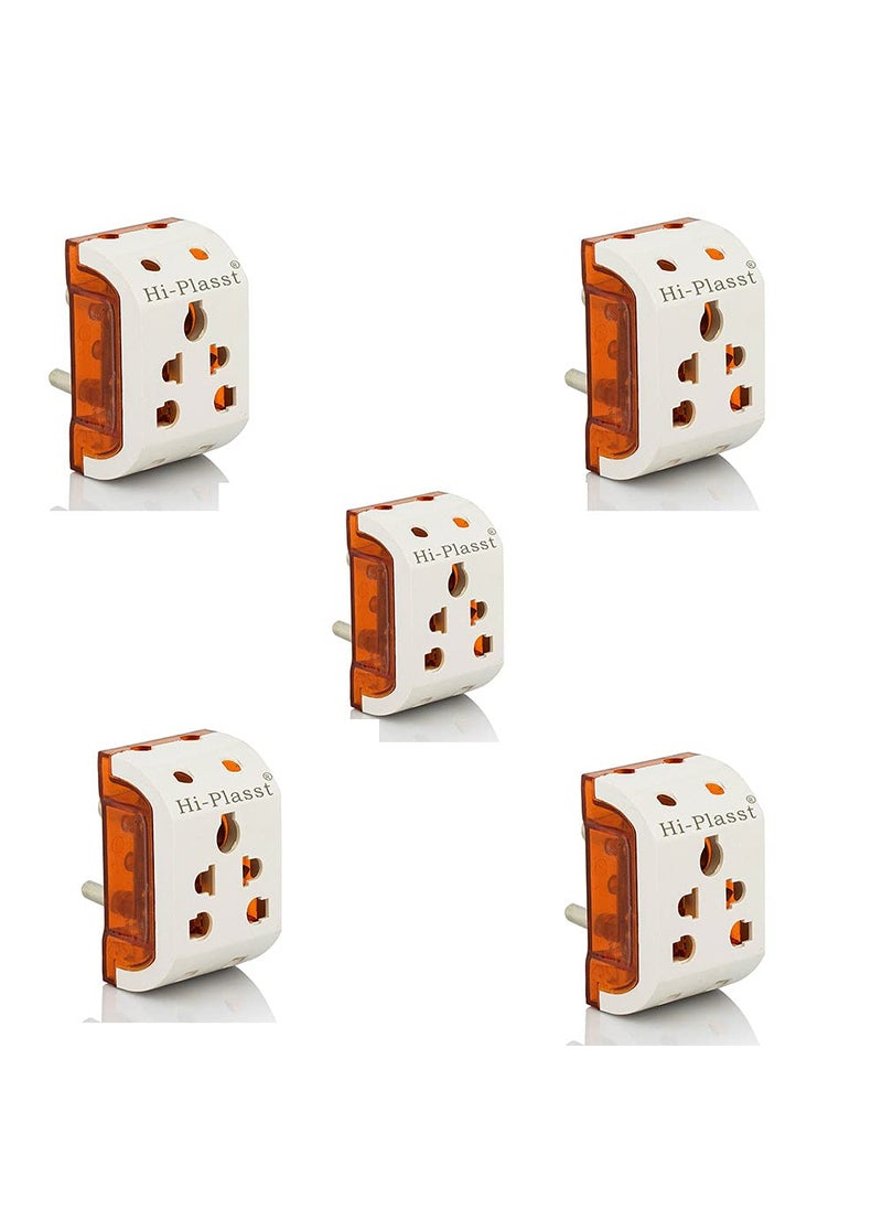 HI PLASST PINS N PLUGS HiPlasst 3pin Multiplug Socket Adapter Pack of 5 5Way Socket Adaptor for 2pin 3pin Plug Tops USA to India Converter Plug  - Image 1