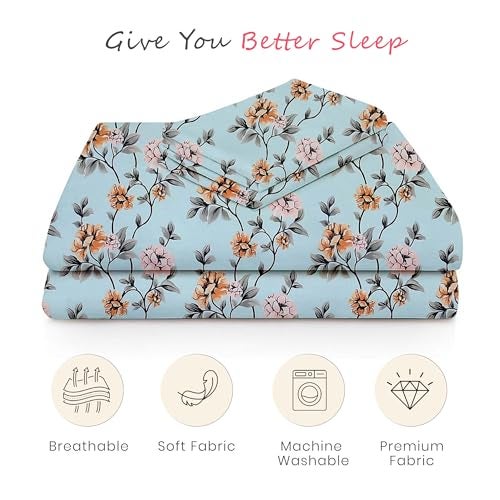 FRESH FROM LOOM King Size Bedsheet for Double Bed | Glace Cotton | Floral Printed | Soft Hypoallergenic Fabric | Anti-Fade Colors(Size - 90x100, Meadow Pastel SkyBlue) - Image 5